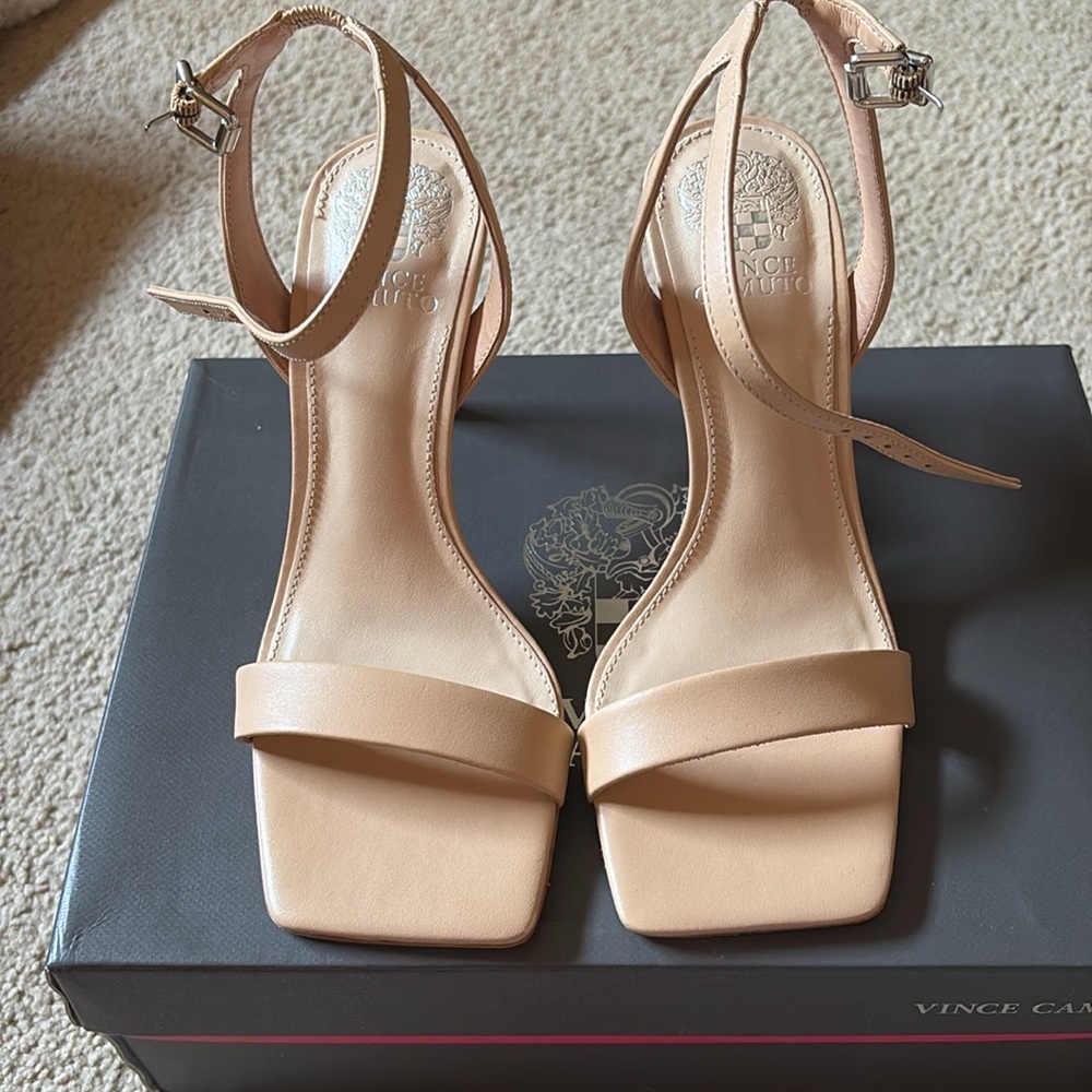 Brand new Sandstone Nappa color Vince Camuto ankle strap heel. Size 7M with box.